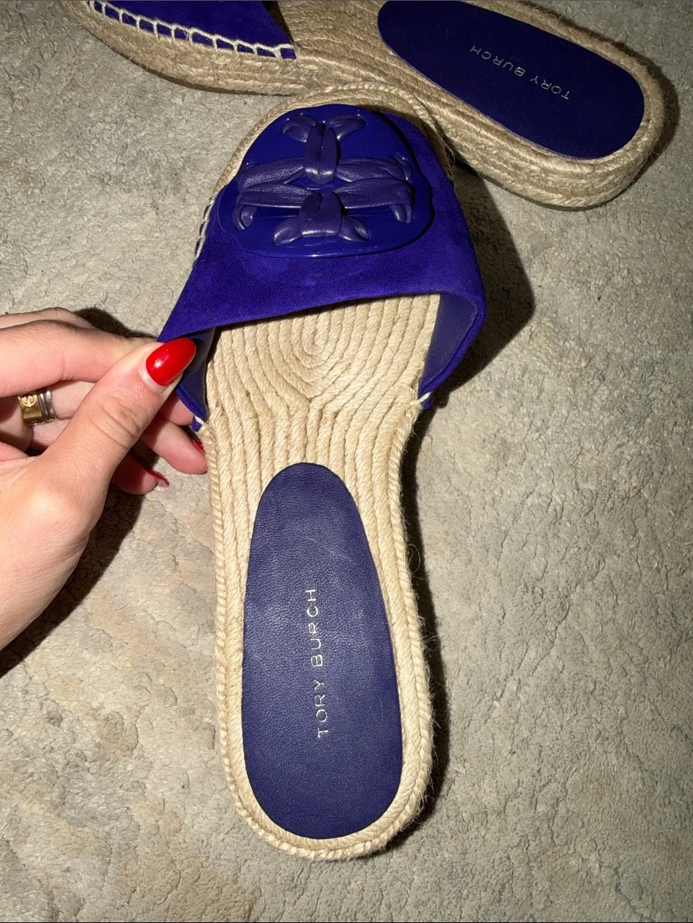 Tory Burch Woven Espadrille Slides in deep purple